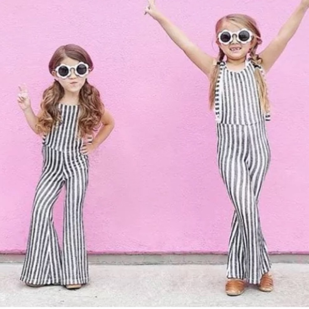 Striped jumpsuit romper bell bottom jumper pants